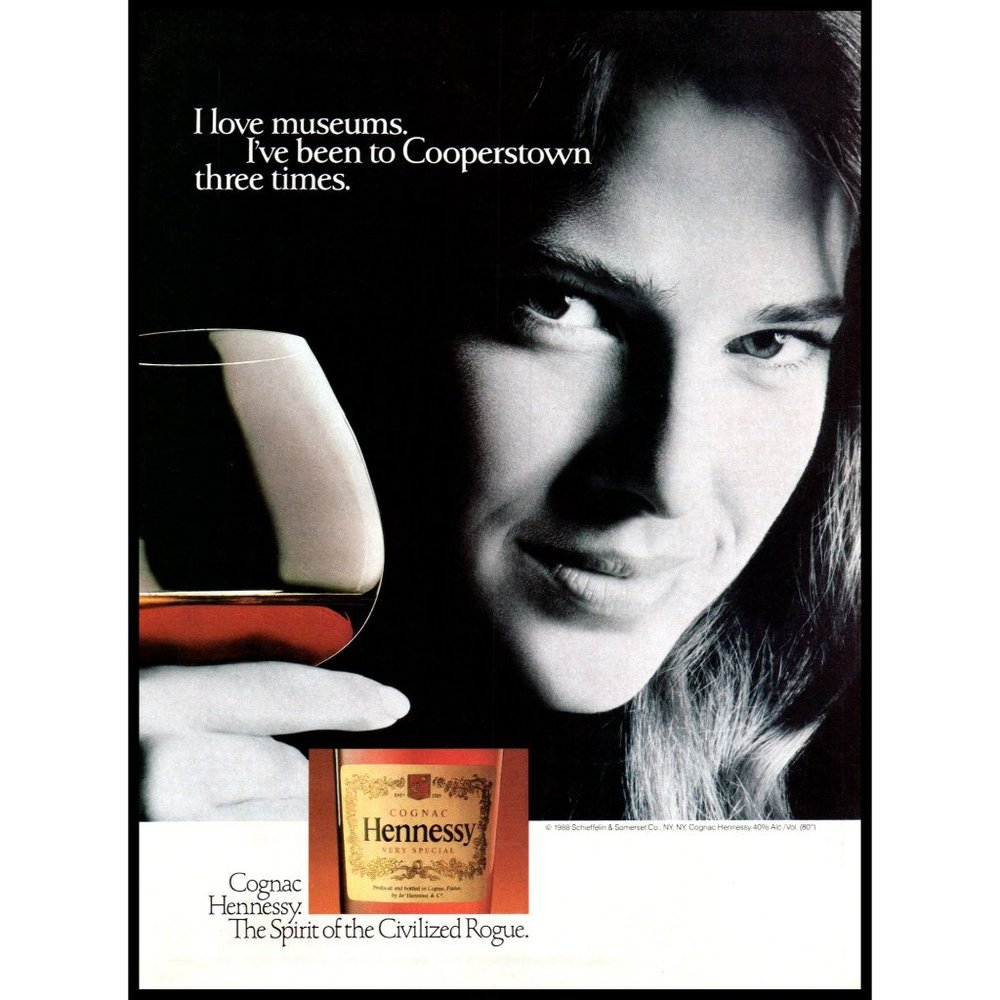 1988 Hennessy Cognac Vintage Print Ad Woman Baseball Museum Cooperstown Wall Art